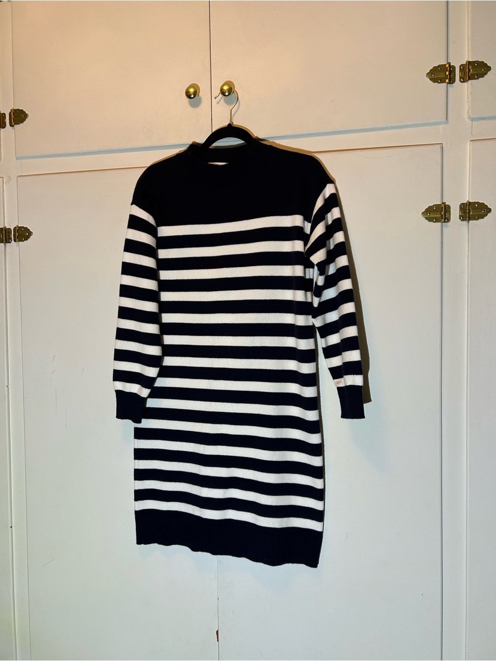 Ann Taylor Black and White Striped Long Sleeve Sweater Dress